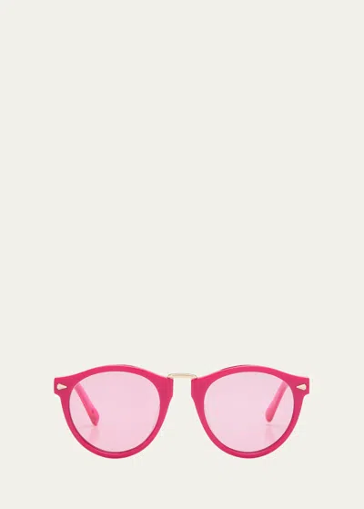 Karen Walker High Bridge Metal & Acetate Round Sunglasses In Fuchsia Gold