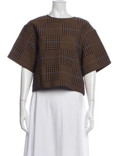 Pre-owned Karen Walker Houndstooth Print Crew Neck Top In Brown
