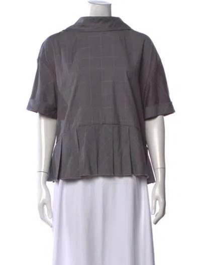 Pre-owned Karen Walker Plaid Print Short Sleeve Top In Grey