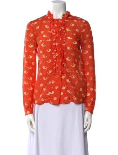 Pre-owned Karen Walker Printed Mock Neck Blouse In Orange