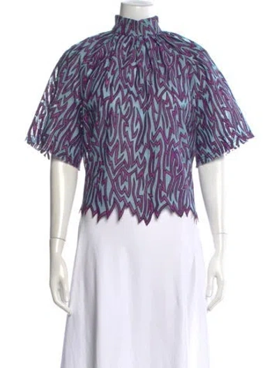 Pre-owned Karen Walker Printed Mock Neck Top In Blue/purple