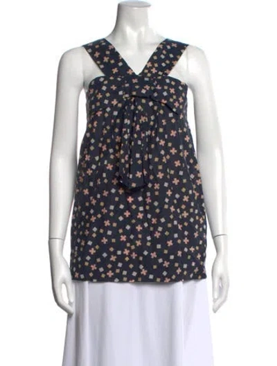Pre-owned Karen Walker Printed V-neck Top In Blue