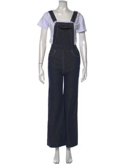 Pre-owned Karen Walker Striped Square Neckline Overalls In Blue