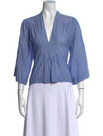Pre-owned Karen Walker Striped V-neck Blouse In Blue