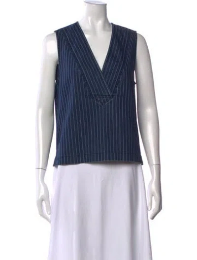 Pre-owned Karen Walker Striped V-neck Top In Blue