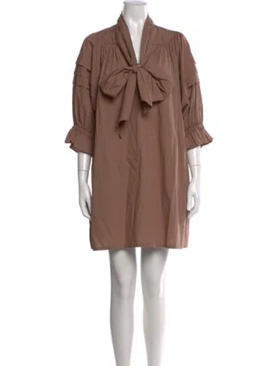 Pre-owned Karen Walker Tie Neck Mini Dress W/ Tags In Brown