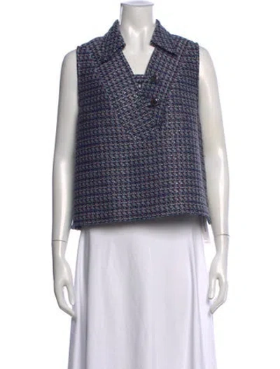 Pre-owned Karen Walker Tweed Pattern Sleeveless Top In Blue