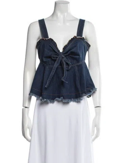 Pre-owned Karen Walker V-neck Sleeveless Crop Top In Blue