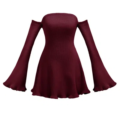 Kargede Women's Red Rib Knit Jumper Dress – Flared Sleeve