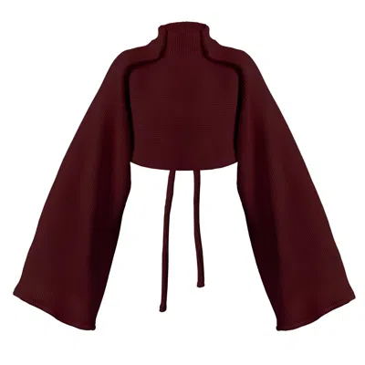 Kargede Women's Red Rib Knit Sweater – Oversized Fit, Cropped Length