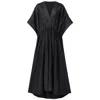 Kargede Women's Black Linen Kaftan Dress - Pleated Designer Caftan