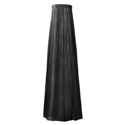 Kargede Women's Black Linen Maxi Dress – Designer Strapless Gown With Pleated Detail
