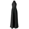 Kargede Women's Black Linen Maxi Dress – Pleated Designer Halter Gown In Black