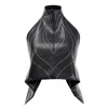 Kargede Women's Black Vegan Leather Halter Top - Open Back Designer Crop Vest In Black