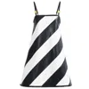 Kargede Women's White / Black Leather Mini Dress – Black & White Striped, Trapeze Fit In Black/white