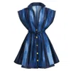 Kargede Women's Blue Designer Denim Mini Dress – Sleeveless Structured Fit In Blue