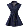Kargede Women's Blue Indigo Designer Denim Mini Dress – Sleeveless Structured Hourglass Fit In Blue