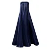 Kargede Women's Blue Navy Satin Maxi Dress – Long Silky Designer Gown In Blue