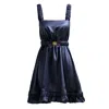 Kargede Women's Blue Navy Satin Mini Dress – Slip Fit, Square Neckline In Blue