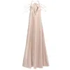 Kargede Women's Brown Beige Satin Maxi Dress – Long Designer Slip Gown In Brown