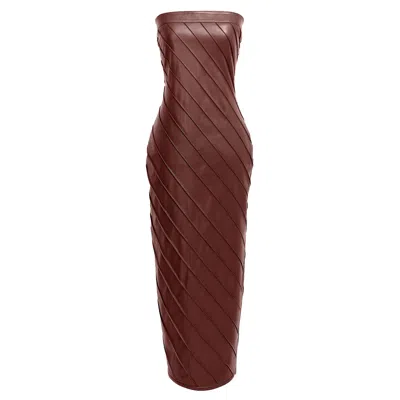 Kargede Women's Brown Leather Pencil Dress – Pleated Strapless Midi