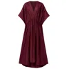 Kargede Women's Burgundy Red Linen Kaftan Dress - Pleated Designer Caftan