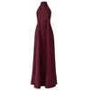 Kargede Women's Burgundy Red Linen Maxi Dress – Pleated Designer Halter Gown In Red
