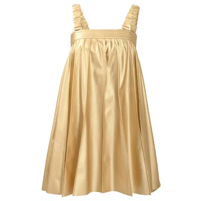 Kargede Women's Desire – Gold Pleated Mini Dress, Vegan Leather