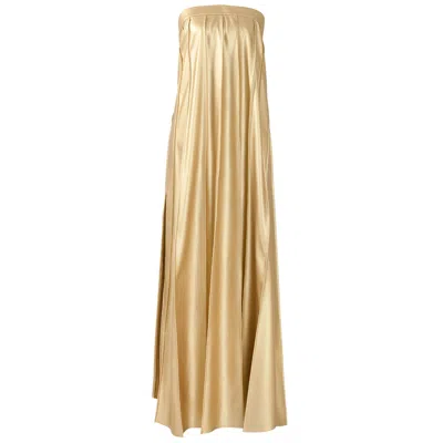 Kargede Women's Desire – Gold Strapless Pleated Maxi Dress, Vegan Leather