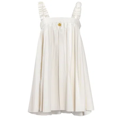 Kargede Women's Desire – White Pleated Mini Dress, Vegan Leather