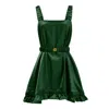 Kargede Women's Emerald Green Satin Dress – Designer Silky Slip Mini, Square Neckline In Green