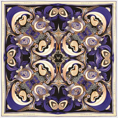 Kargede Women's Black Designer Silk Scarf – Gold & Purple, Square Art