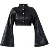 Kargede Women's Black Leather Cropped Jacket – High Neck, Vegan Faux In Black