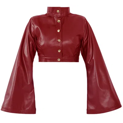 Kargede Women's Red Leather Cropped Jacket – High Neck, Vegan Faux