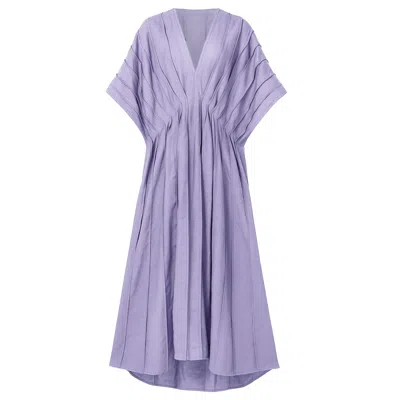 Kargede Women's Lilac Linen Kaftan Dress - Pleated Purple Designer Caftan