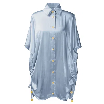 Kargede Women's Blue Silk Button Shirt – Oversized Fit