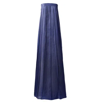 Kargede Women's Navy Blue Linen Maxi Dress – Designer Strapless Gown With Pleated Detail