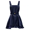 Kargede Women's Blue Navy Satin Mini Dress – Slip Fit, Square Neckline In Blue