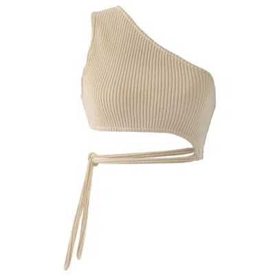 Kargede Women's Neutrals Beige Knit Crop Top – One Shoulder, Asymmetrical