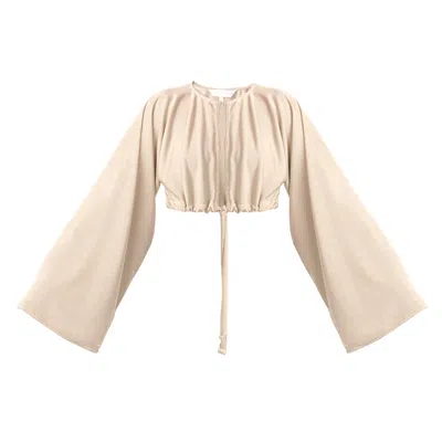 Kargede Women's Neutrals Beige Cropped Cardigan – Oversized Fit, Long Sleeves