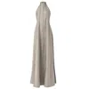 Kargede Women's Neutrals Taupe Linen Maxi Dress – Pleated Designer Halter Gown In Yellow