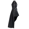 Kargede Women's Black Leather Maxi Dress – Tailored, High Neck, Asymmetrical Hem In Black