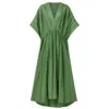 Kargede Women's Olive Green Linen Kaftan Dress - Pleated Designer Caftan