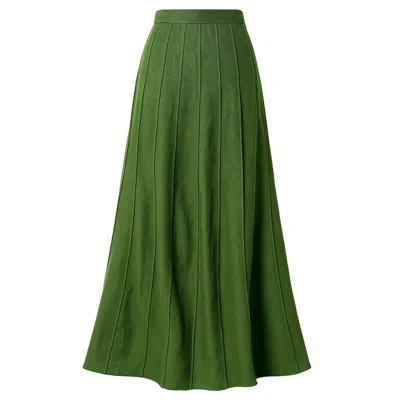 Kargede Women's Olive Green Linen Midi Skirt – Pleated, Ankle Length