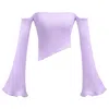 Kargede Women's Pink / Purple Lilac Rib Knit Sweater – Off Shoulder, Flared Sleeves In Pink/purple