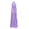 Kargede Women's Purple Silk Satin Halter Maxi Dress - Side Slits, Striped In Purple