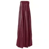 Kargede Women's Red / Brown Pleated Burgundy Leather Maxi Dress – Strapless Designer Evening Gown In Faux In Red/brown