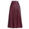 Kargede Women's Red Burgundy Leather Midi Skirt – Pleated Faux, High Waist In Red