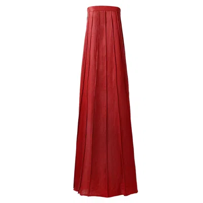 Kargede Women's Red Linen Maxi Dress – Designer Strapless Gown With Pleated Detail