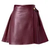 Kargede Women's Red / Purple Burgundy Red Vegan Leather Wrap Skirt - Mini Length With Belt In Brown